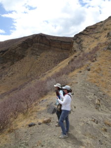 Troy Rasbury observing while Sidney Hemming documents the volcanics at Flamingo Lake